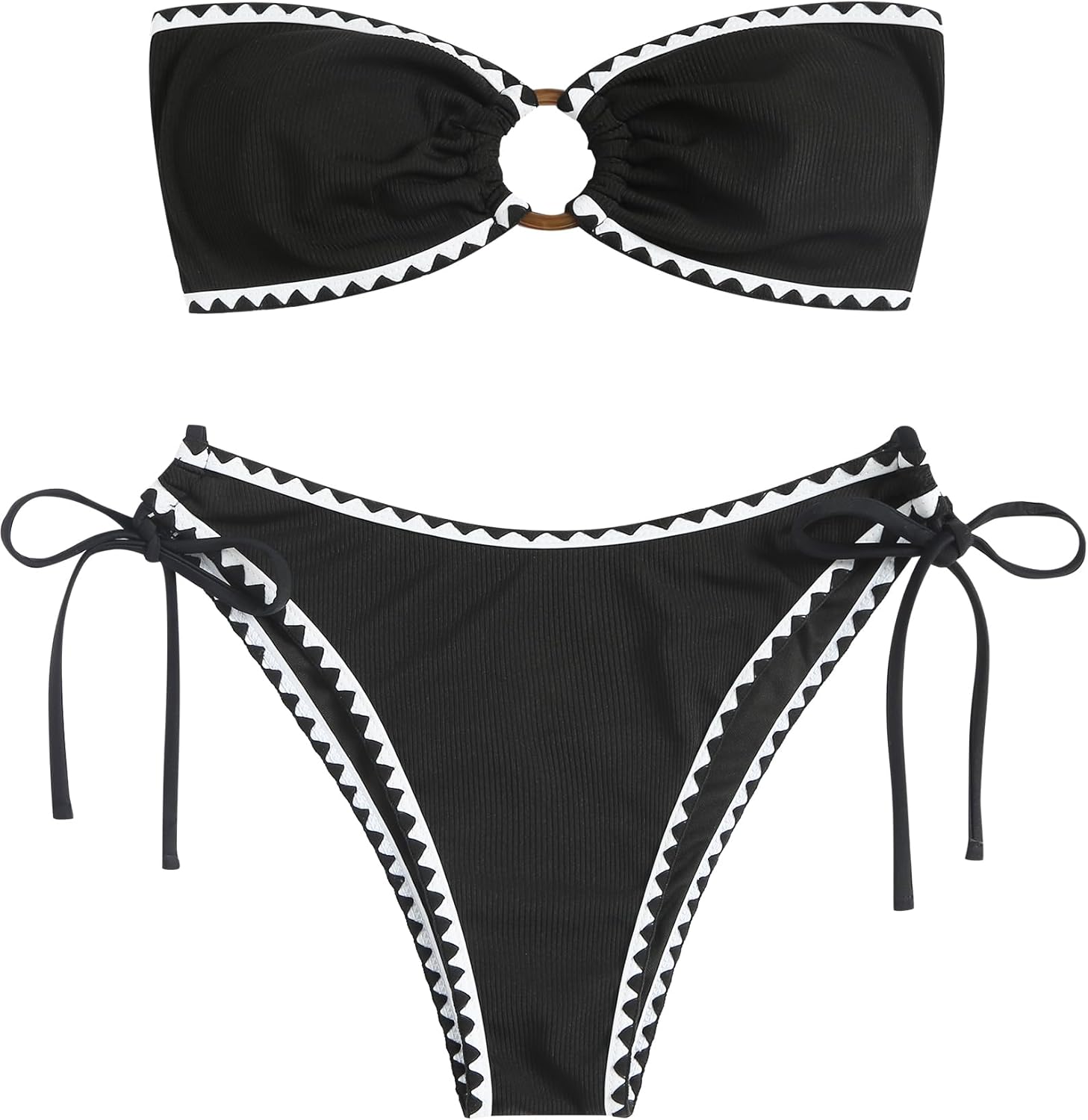 ZAFUL Women's Bandeau Bikini O Ring Strapless High Cut Swimsuit