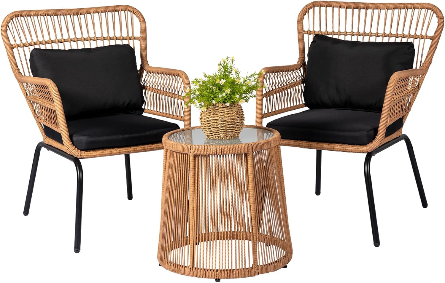 3 Piece Outdoor Wicker Furniture Bistro Set for Relaxation