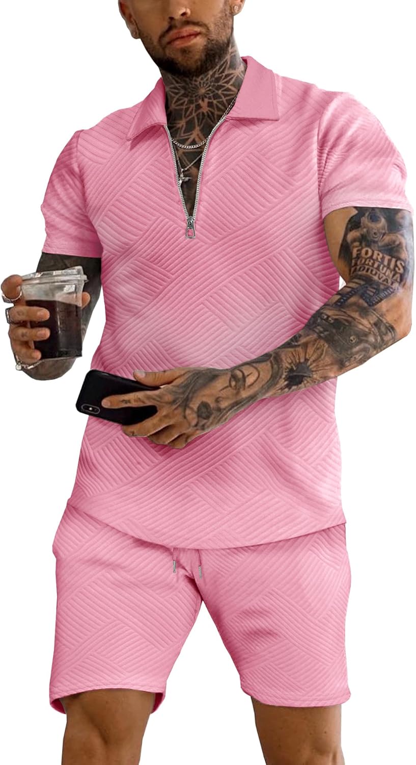 URRU Men's Polo Shirt and Shorts Set for Summer Casual Style