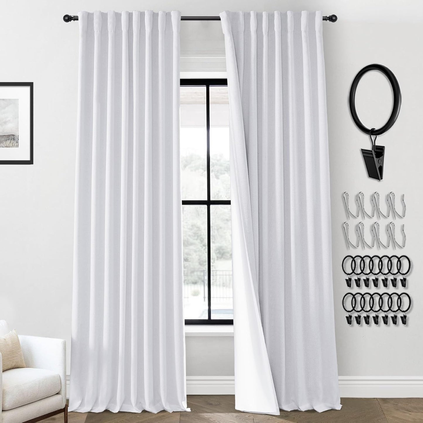 PanelsBurg 104 Inch Length White Blackout Thermal Insulated Curtains