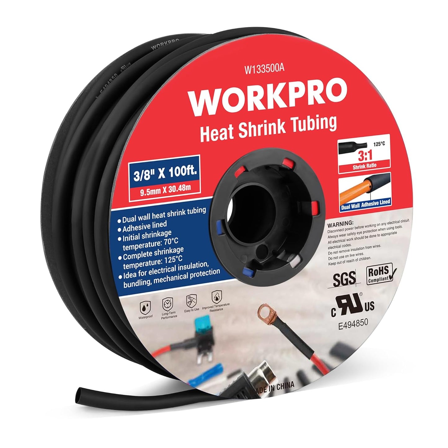 WORKPRO 100 FT Heat Shrink Tubing for Industrial and Marine Use