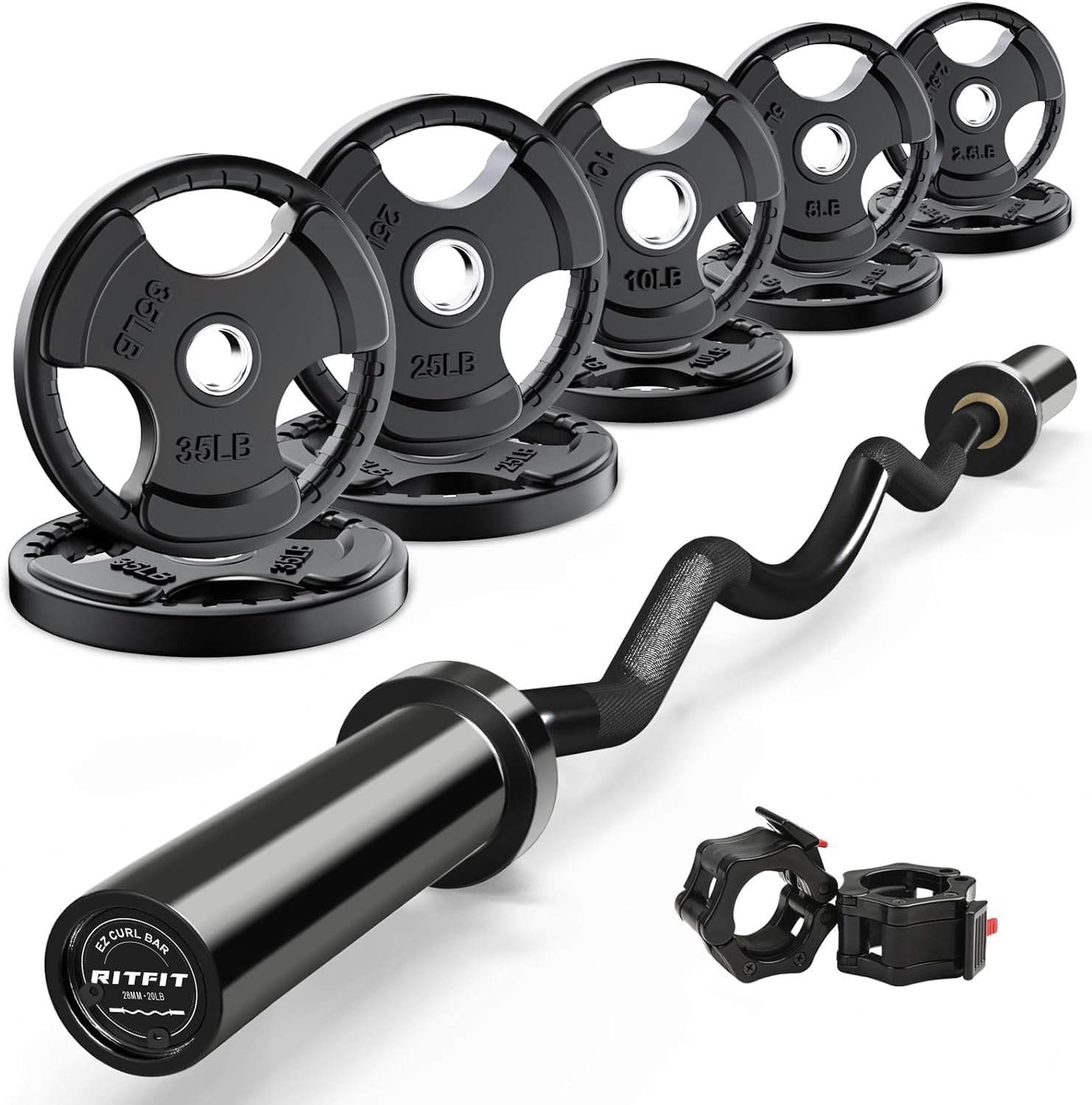 RitFit 2 Inch EZ Curl Bar with Weights for Effective Workouts