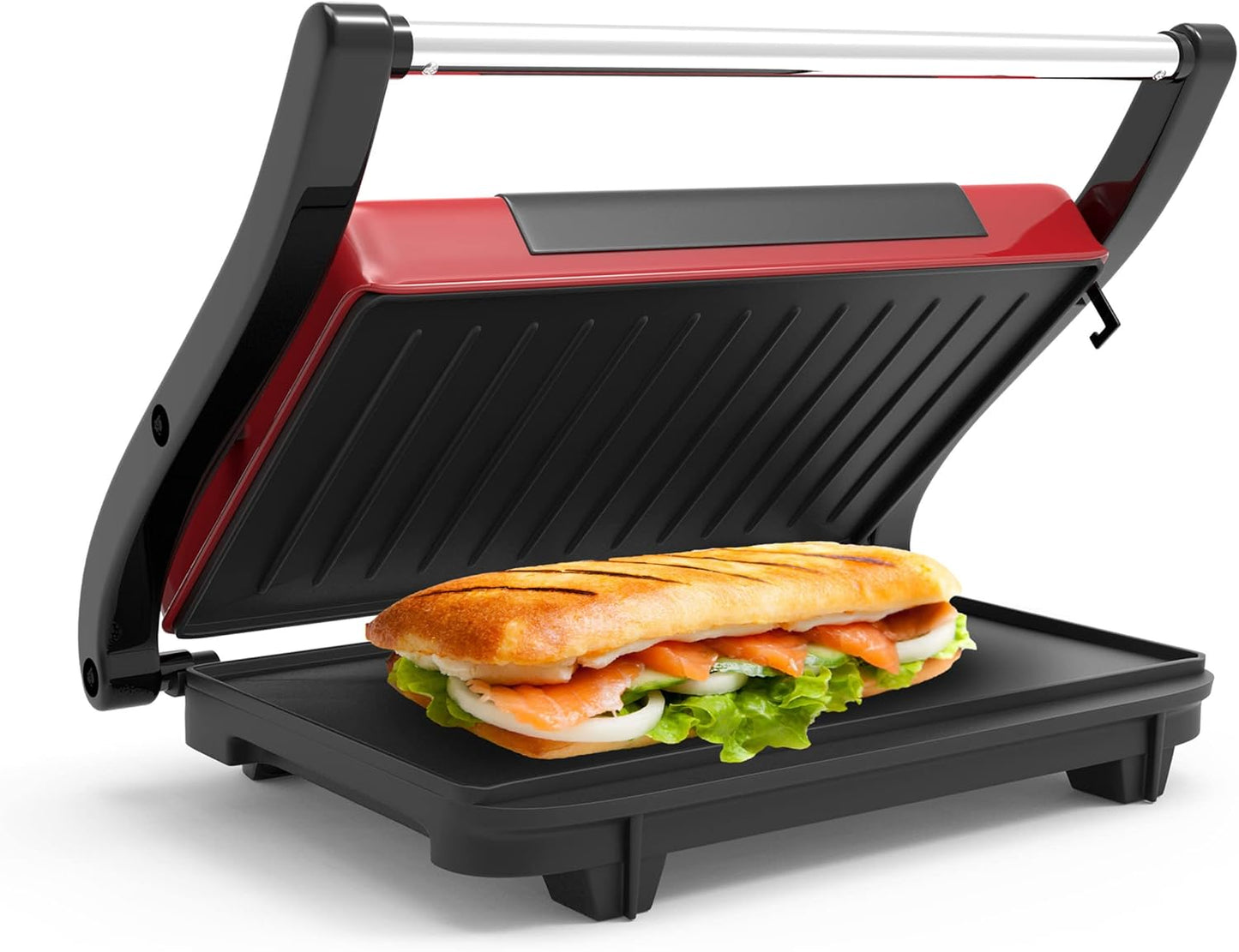 Chef Buddy Red Panini Press - Nonstick Plates for Indoor Cooking