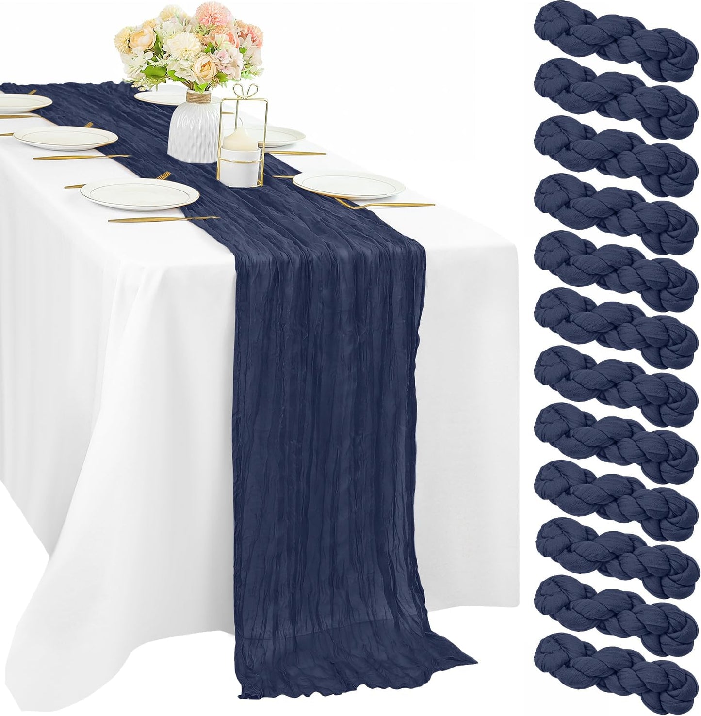 Navy Blue Cheesecloth Table Runners for Rustic Wedding Decor