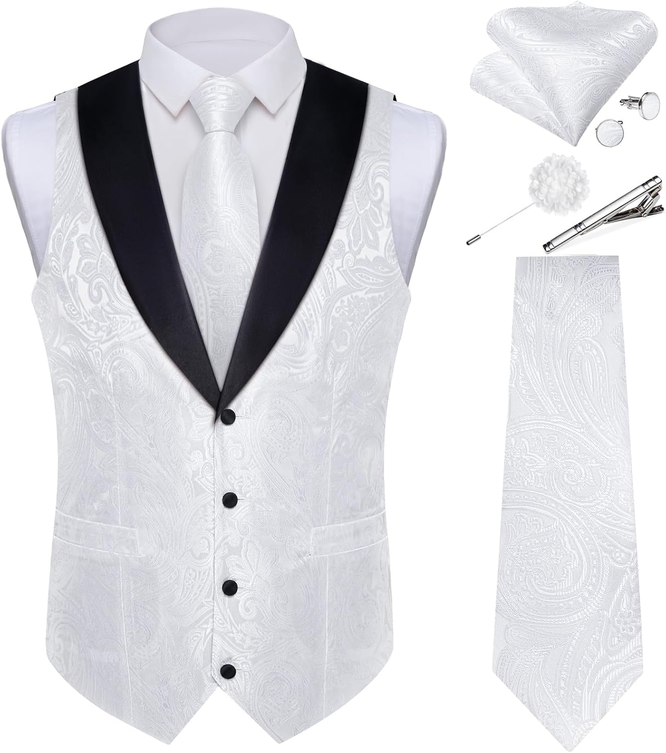 DiBanGu Mens Paisley Suit Vest Set for Weddings and Parties