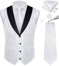 Mens White Paisley Waistcoat and Necktie Set - 7PCS Formal Vest