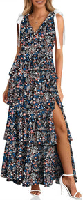 Women's Summer Floral Maxi Dress with High Slit - Boho Tiered Style