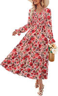 Fall Wedding Guest Dress - Floral Long Sleeve Boho Maxi