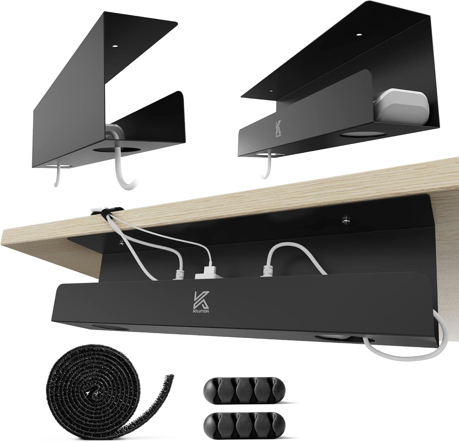 KASOLUTION 2 Pack Cable Organizer Tray - Tidy Desk, Neat Cables
