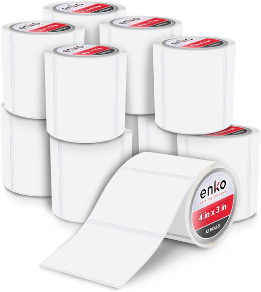 enKo 4x3 White Thermal Labels - 6000 Labels for Zebra Printers