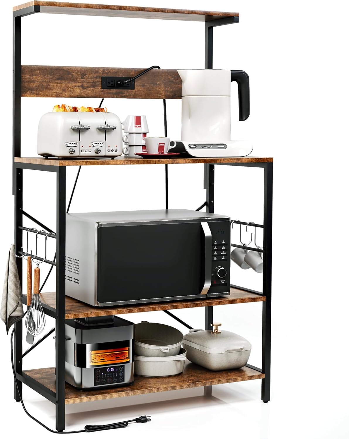 Rustic Brown Bakers Rack with Power Outlet