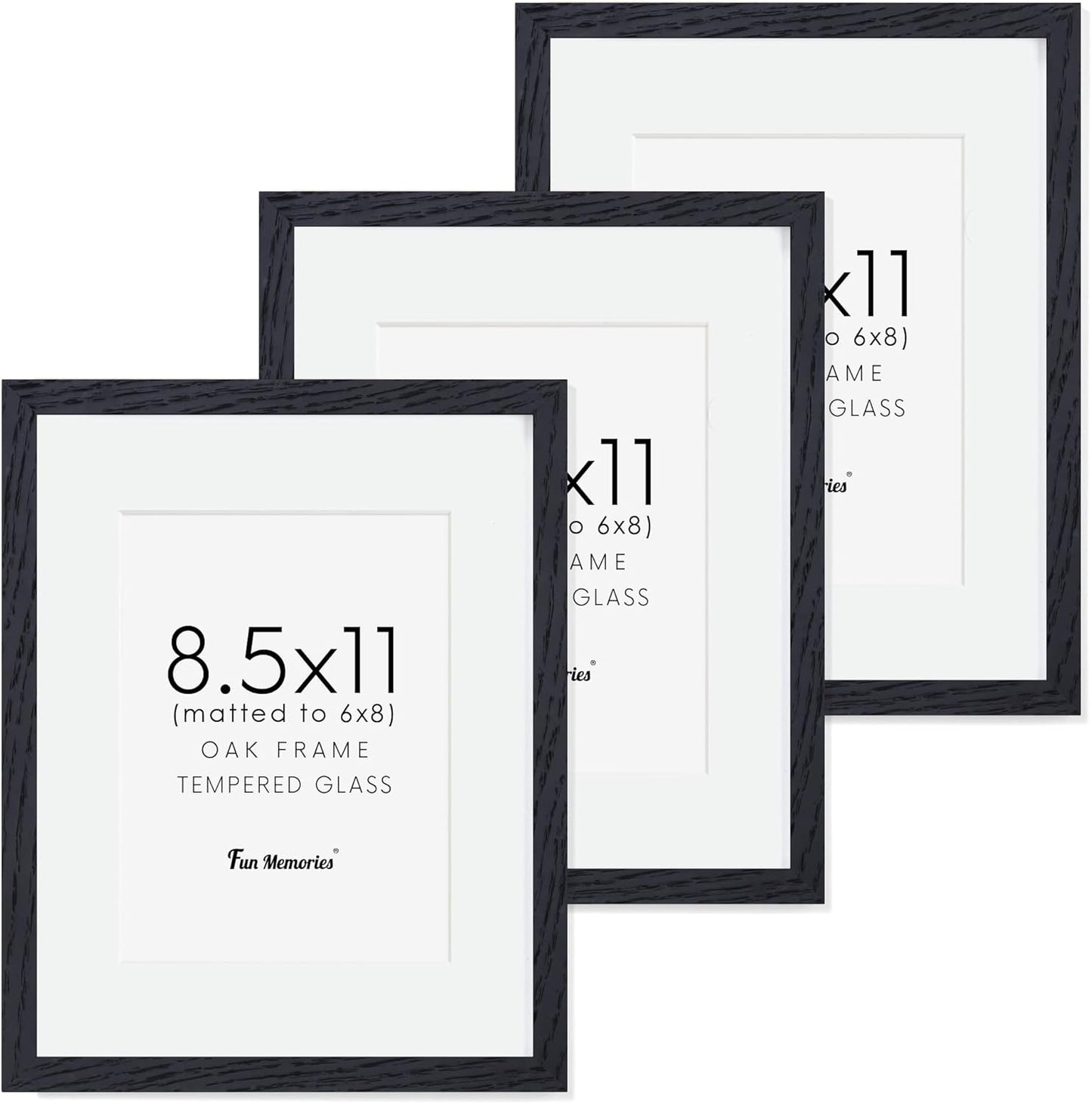 Solid Oak Wood Frame 8.5x11 with Real Glass - 3 Pack