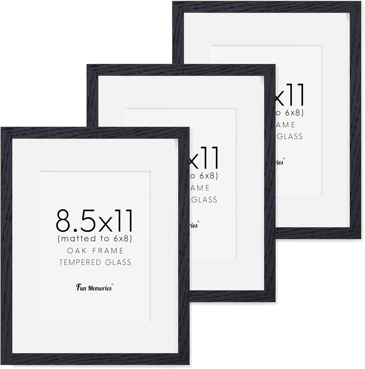 Solid Oak Wood Frame 8.5x11 with Real Glass - 3 Pack