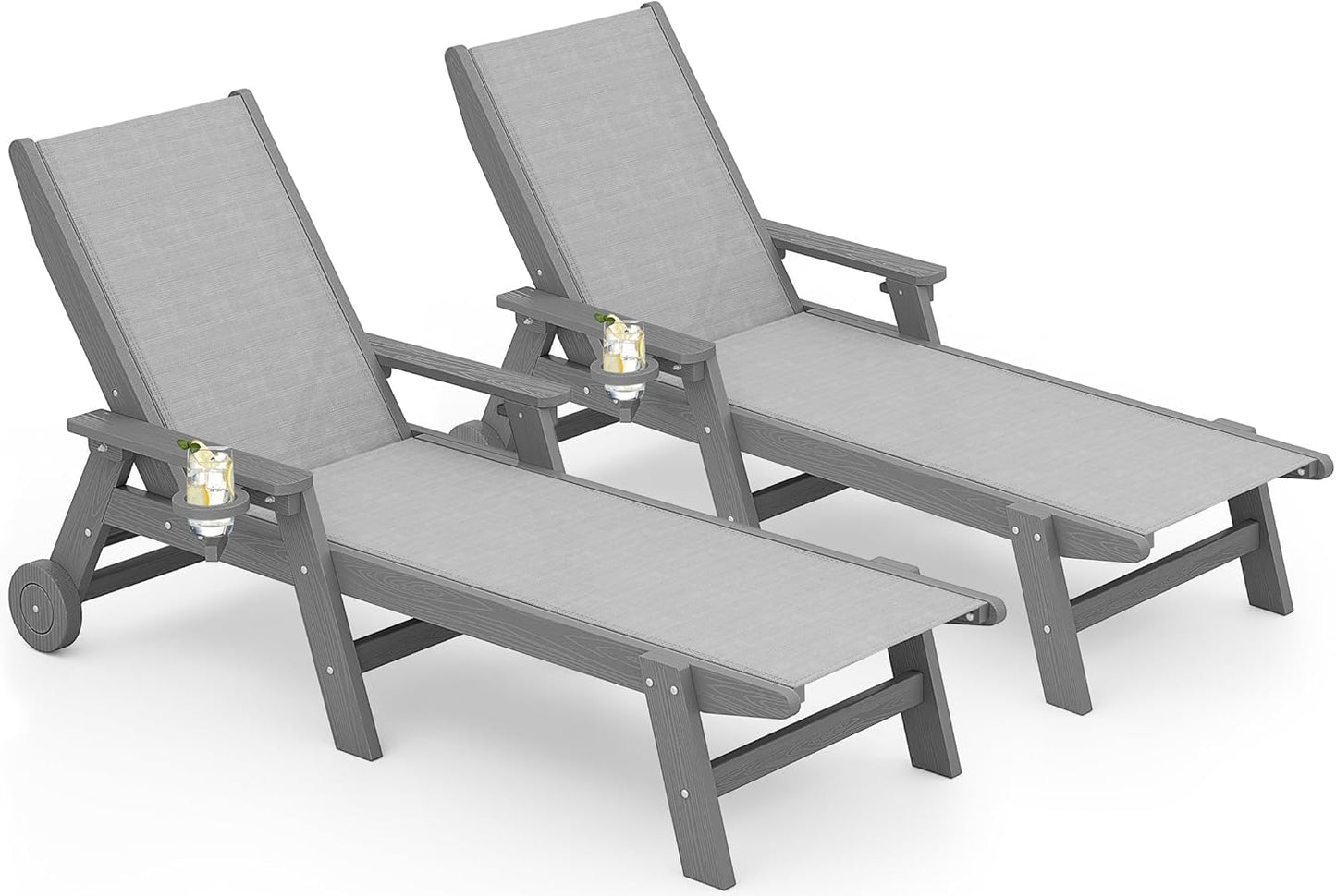 SERWALL Textilene Patio Chaise Lounge Chair Set for Relaxation
