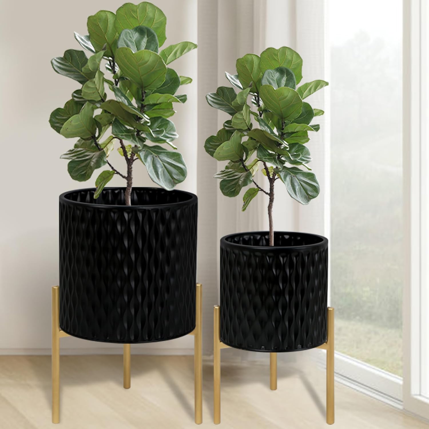 ARNIS Modern Plant Pots with Stand Set of 2 for Home Decor