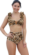 Women High Waisted Flounce Strap Bikini - Tummy Tuck Fit