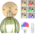 Vintage Battery Operated Wall Sconce with Green Tulip Shade