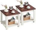 Farmhouse End Table Set of 2 with Rustic Wood and Storage