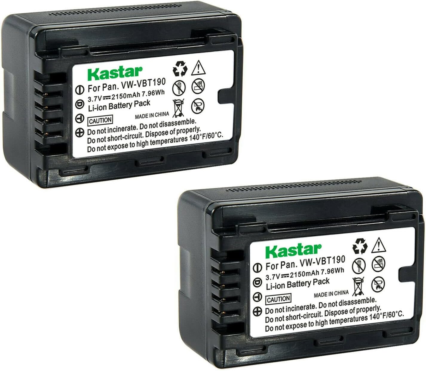 Kastar 2-Pack Battery VW-VBT190 Replacement for Panasonic Cameras