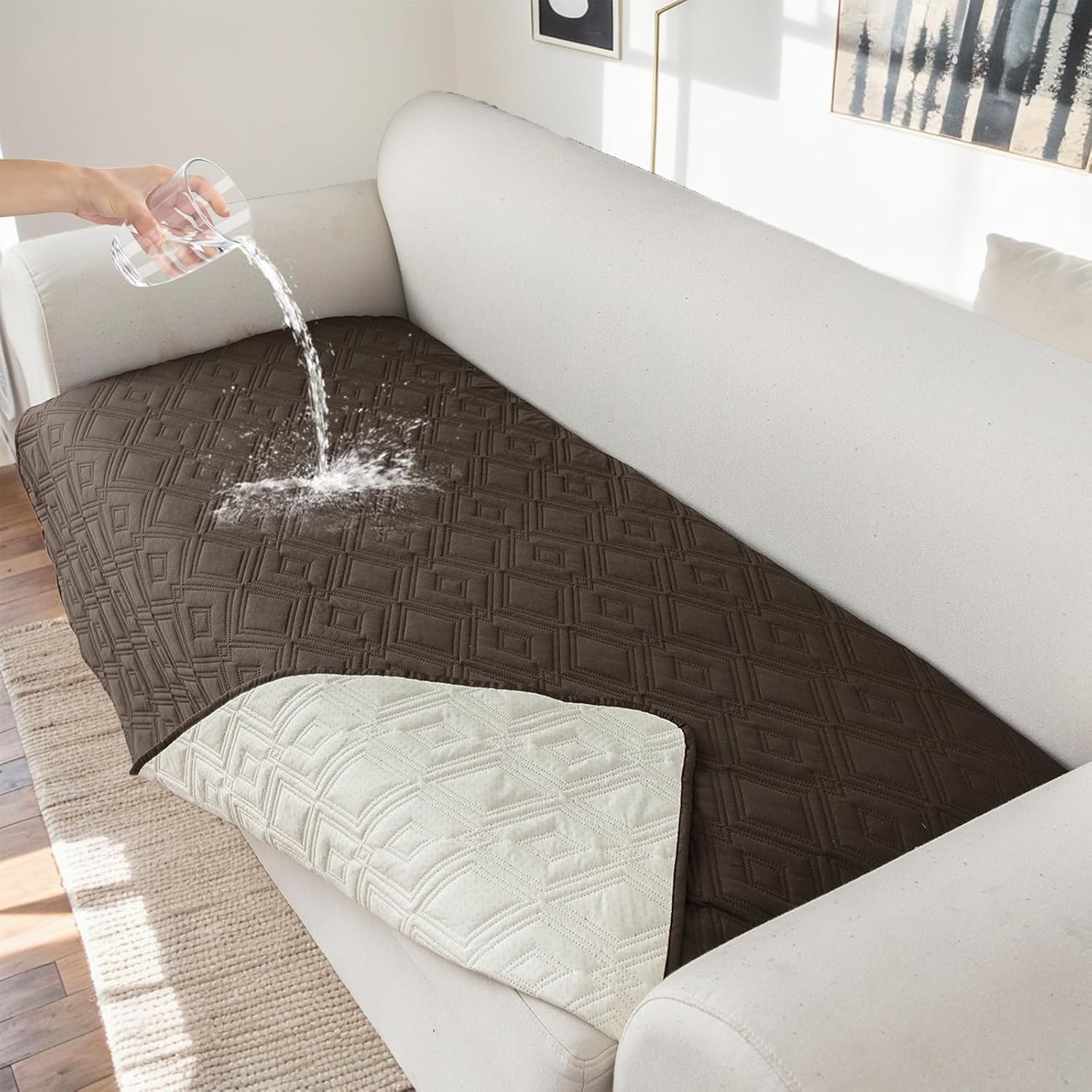 Genina 100% Waterproof Couch Cover for 3 Cushion Sofa Protection