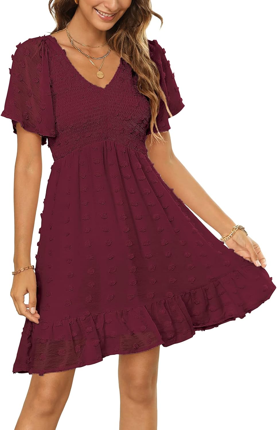 Zattcas Womens Summer Smocked Dress with Flutter Sleeves