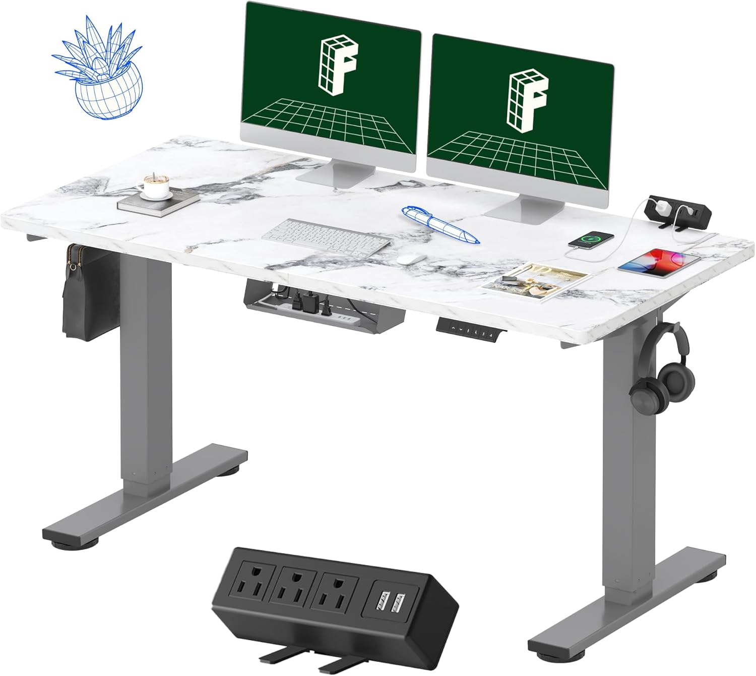 FLEXISPOT EN2 Electric Stand Up Desk with Power Strip and Memory