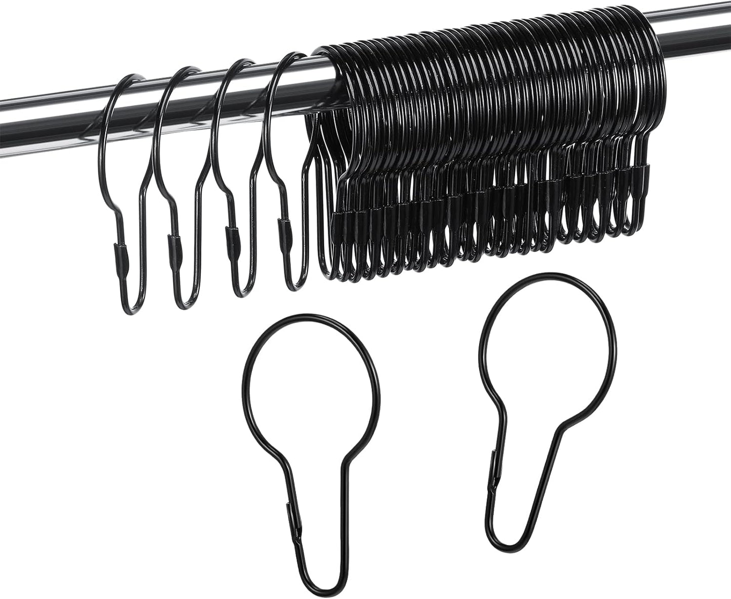 Practical Metal Shower Hooks - 60 Black Pieces