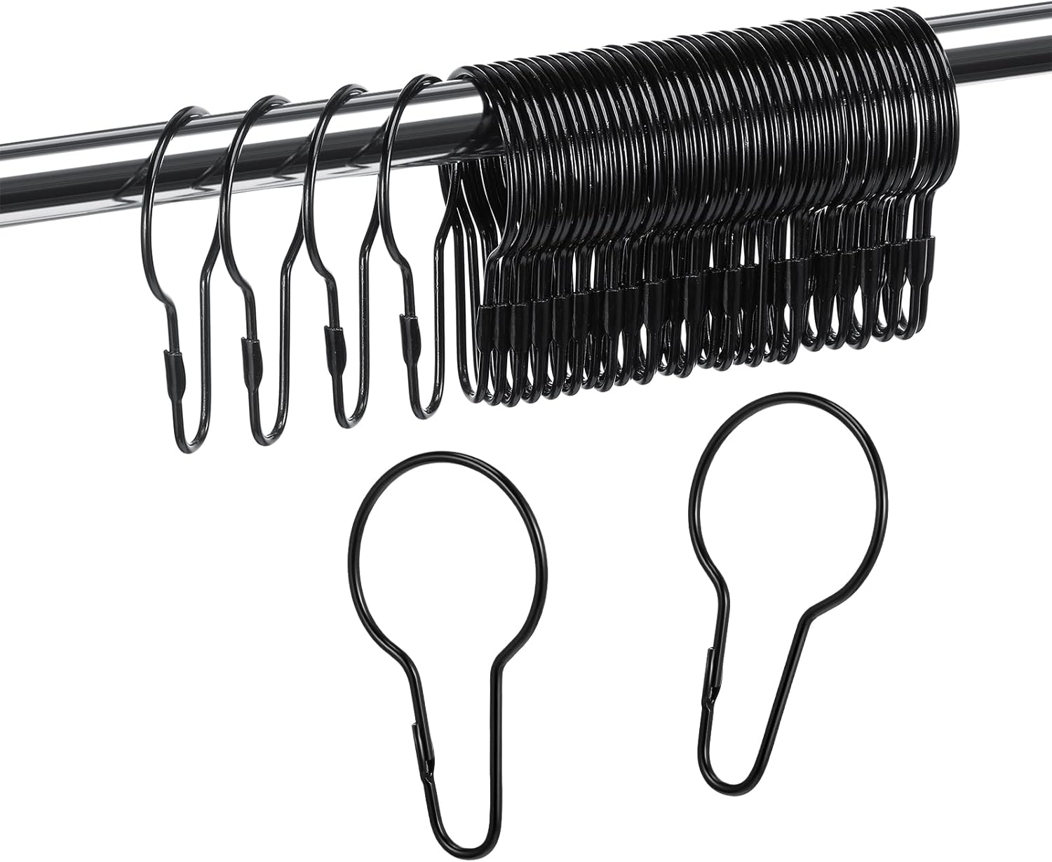 Practical Metal Shower Hooks - 60 Black Pieces