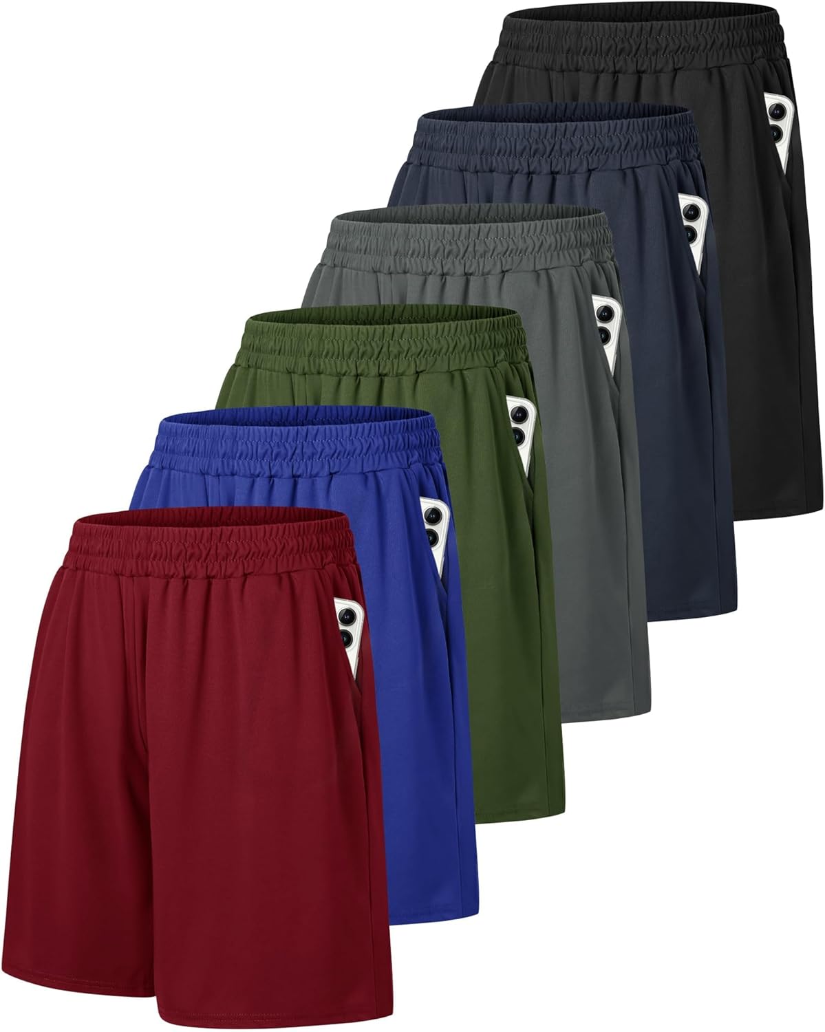 6 Pack Men's Athletic Shorts for Gym, Basketball, and Running