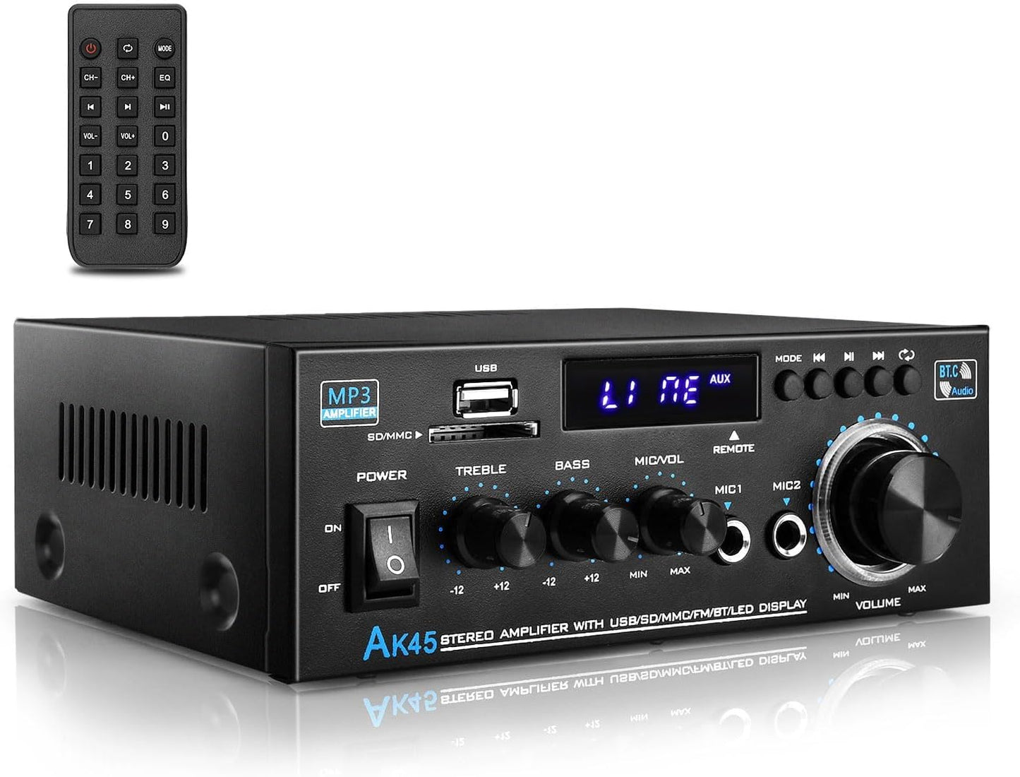 AK45 Home Audio Power Amplifier with Bluetooth for Stereo Sound