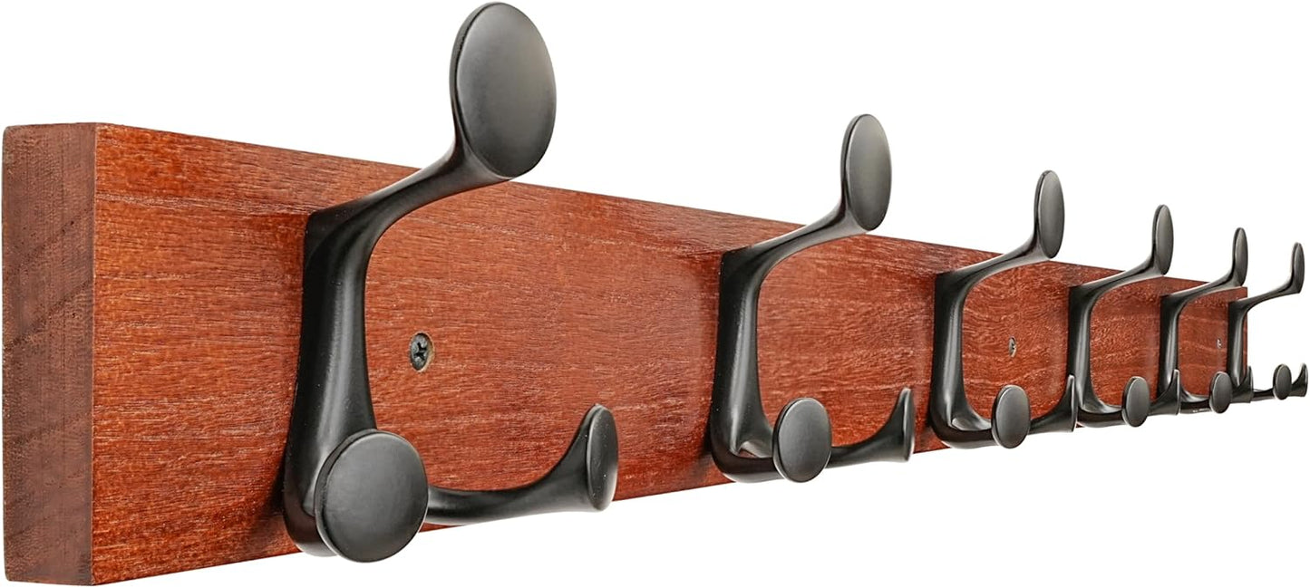 39-Inch Cherry Wood Coat Rack with 6 Hooks for Home and Office