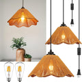 Plug in Pendant Light Rattan Hanging Lights with 13FT Hemp Cord - Boho