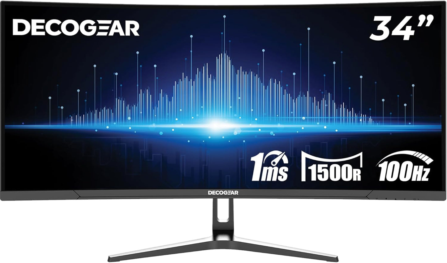 Deco Gear 34-Inch Curved Ultrawide WQHD Monitor for Productivity