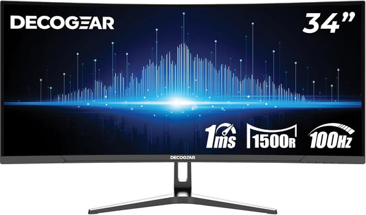 Deco Gear 34-Inch Curved Ultrawide WQHD Monitor for Productivity