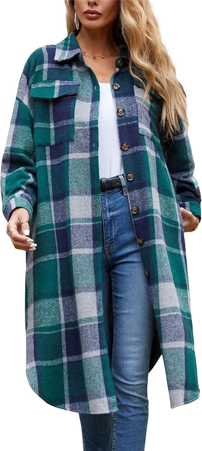 Stylish Oversized Flannel Plaid Shacket Jacket for Women