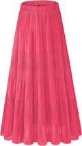 White Chiffon Flowy Maxi Skirt for Women - Elastic Waist Pleated