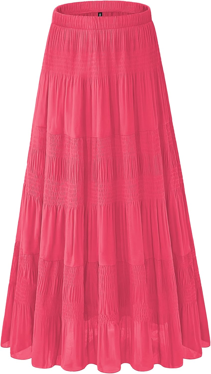 Women's Chiffon White Flowy Maxi Skirt for Boho Fall Style