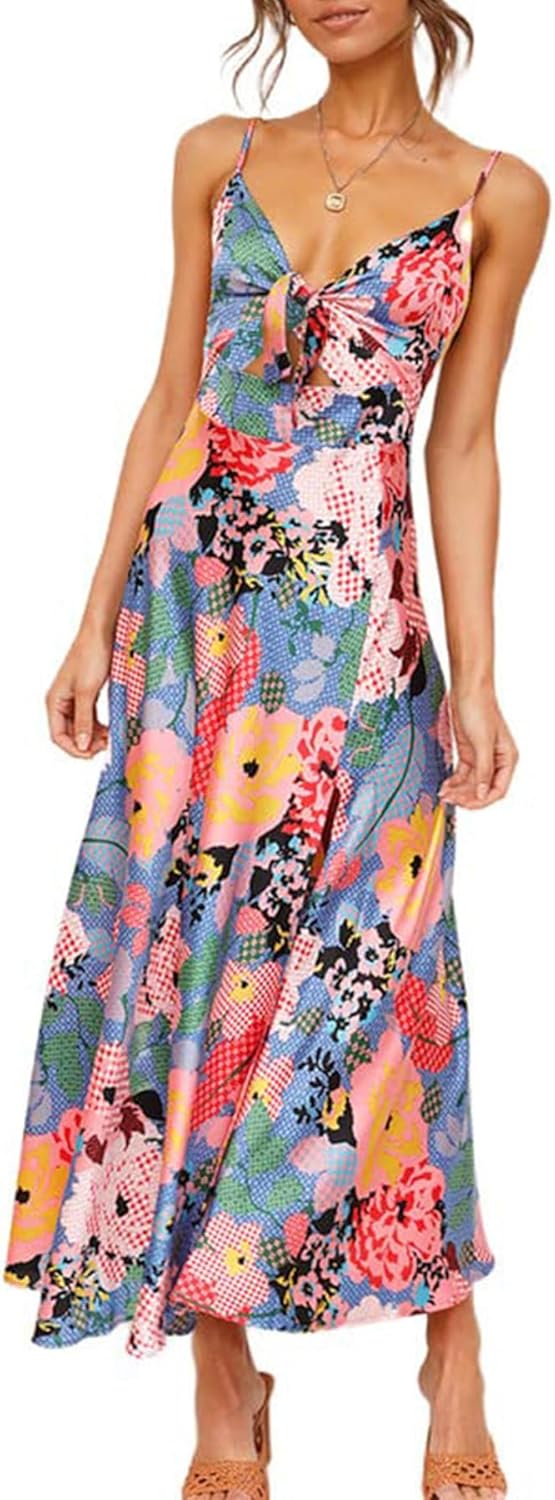 Fashionme Women Spaghetti Strap Midi Satin Dress for All Occasions