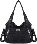 Women's Washed PU Leather Tote Bag - Soft, Roomy Shoulder Satchel
