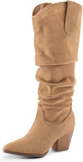 Women's Cowboy Knee-High Pointed Toe Mid Chunky Heel Boots
