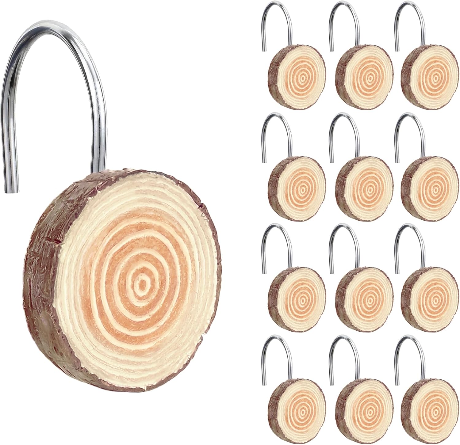Rustic Farmhouse Shower Hooks - Set of 12, Brown
