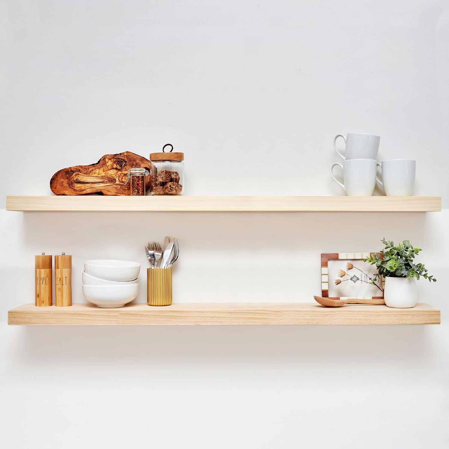 Natural Floating Shelves for Wall Mounted Decor - 48 inch Set