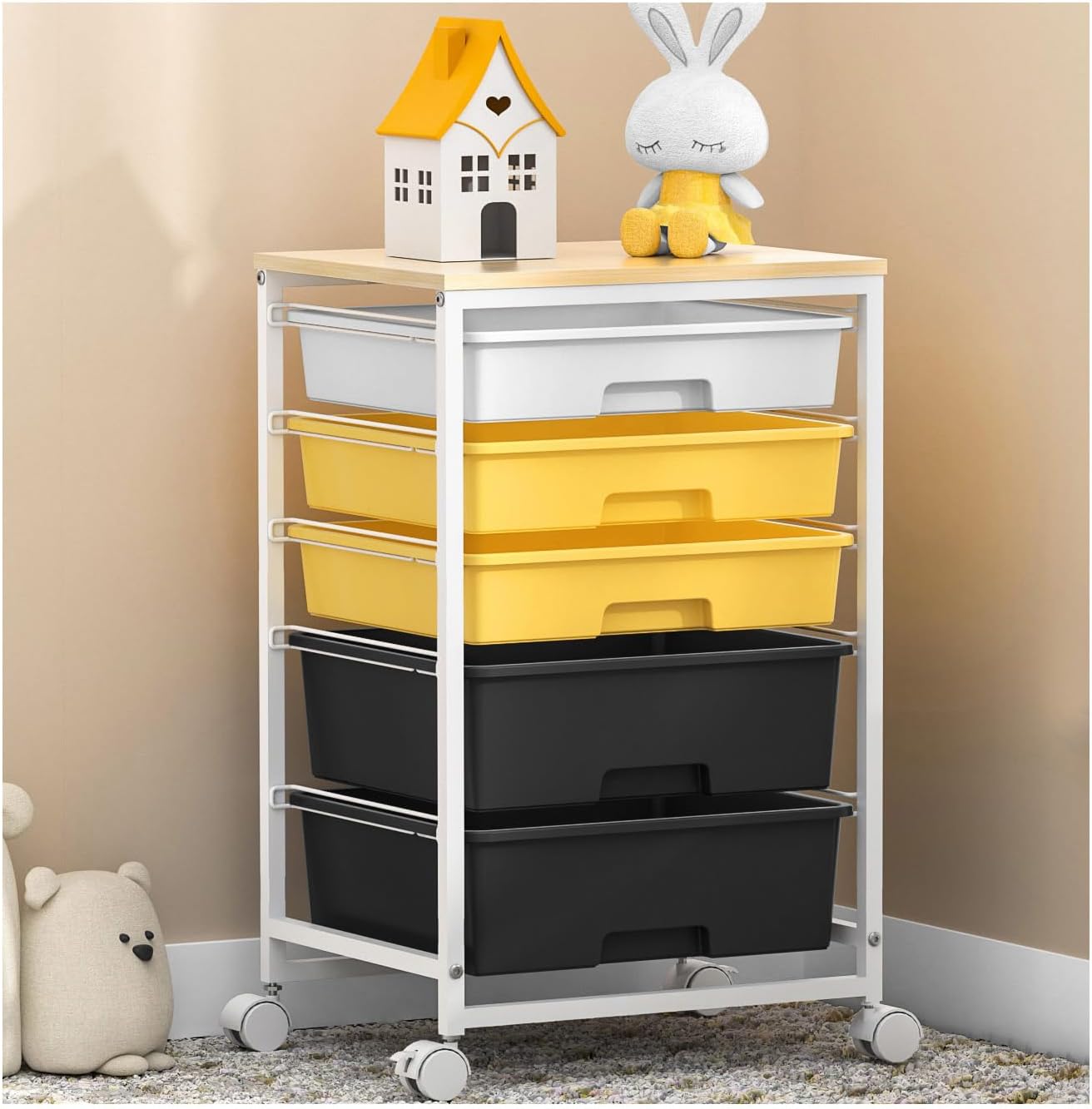 Utility Cart with 5 Drawers for Large Storage Capacity