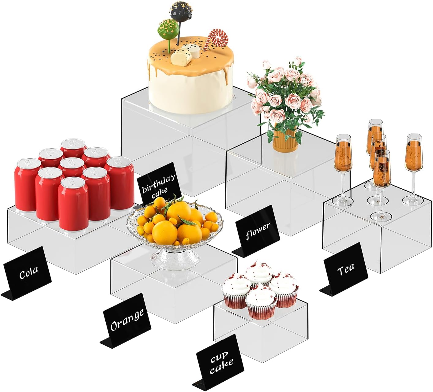 6 Pcs Medium-Sized Clear Acrylic Boxes for Buffet Display Stands
