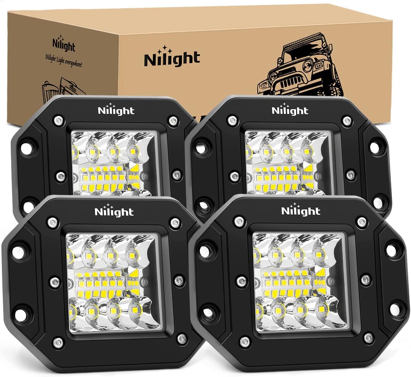 Nilight 42W Flush Mount LED Light Pods for Offroad Vehicles