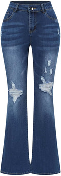 THUNDER STAR Womens Stretchy Mid Rise Flare Jeans Distressed