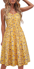 YATHON Women's Cotton Spaghetti Strap Sundress - Knee Length Pocketed