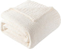 White Chenille Throw Blanket for Couch and Bed - Soft Ivory Throw