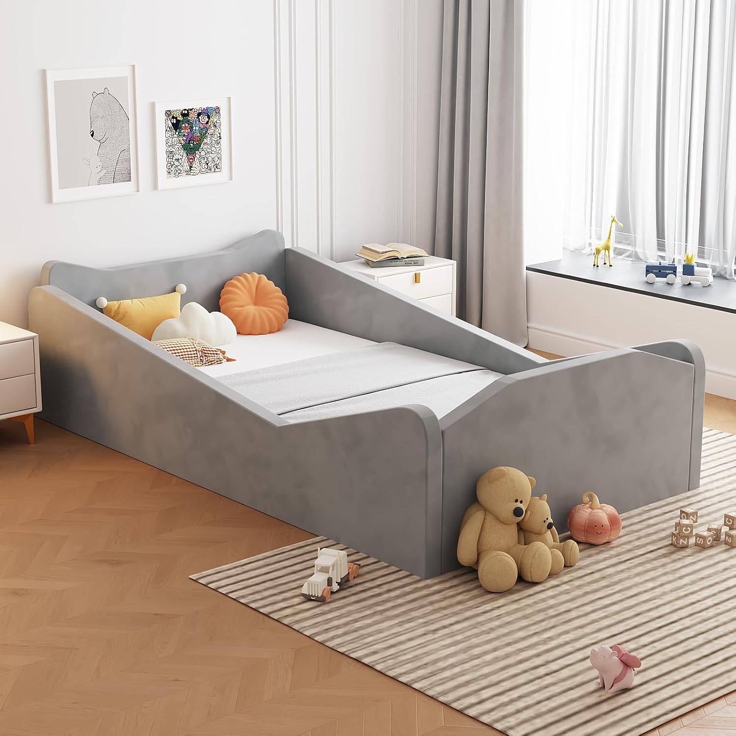 JOYMOR Toddler Bed with Safety Guardrail for Kids' Comfort