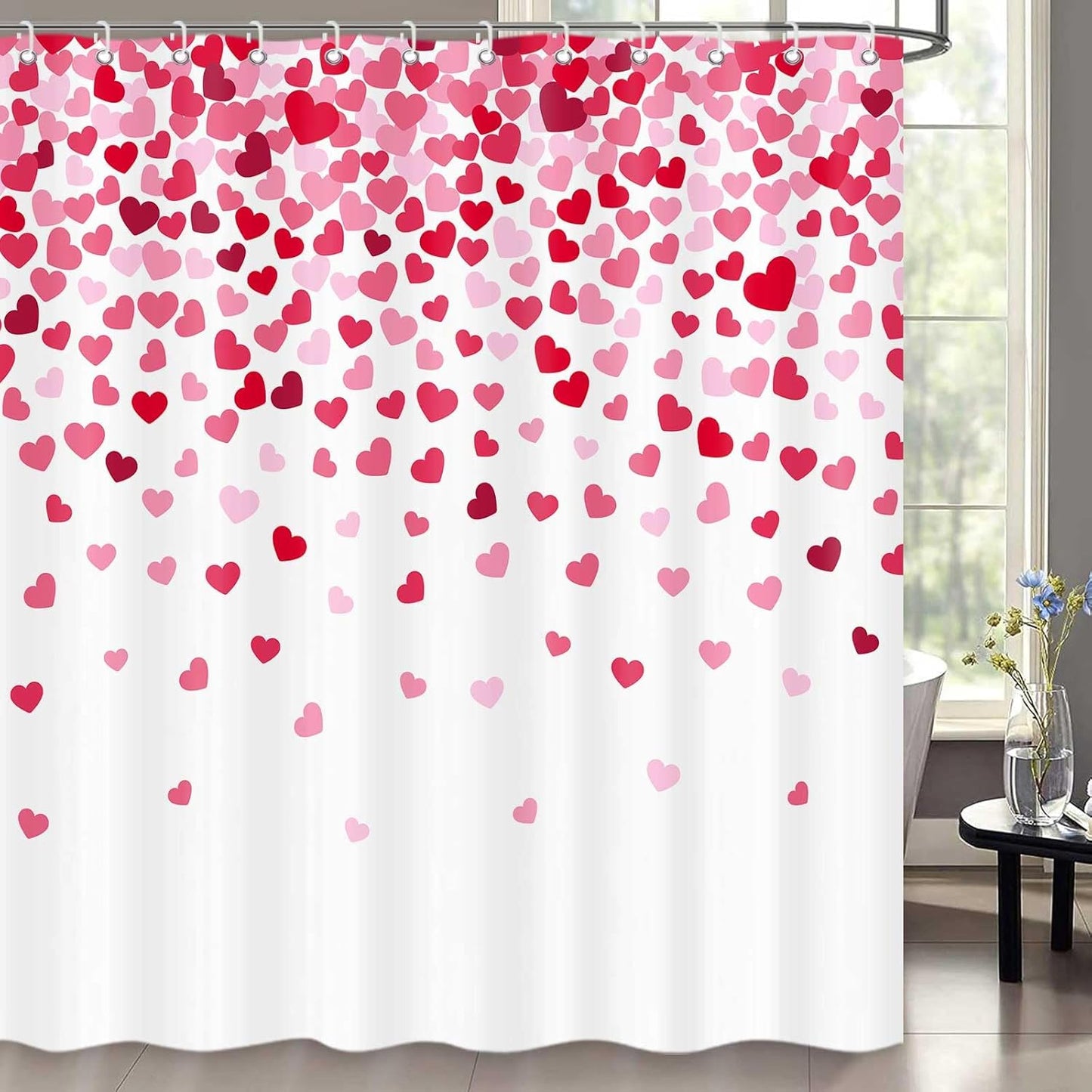 Romantic Red Hearts Shower Curtain Set - Valentine's Day Decor